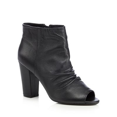 Black leather peep toe boots